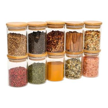 Imagem de Jogo De 10 Potes Herméticos De Vidro Tampa De Bambu - 250 Ml - Congrat