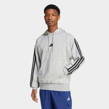 Imagem de Moletom Com Capuz Adidas 3 Stripes Masculino, Cinza, GG