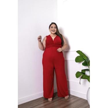 Imagem de Macacão Regata Plus Size Decote Torcido Cor:VermelhoTamanho:G2 - luh m