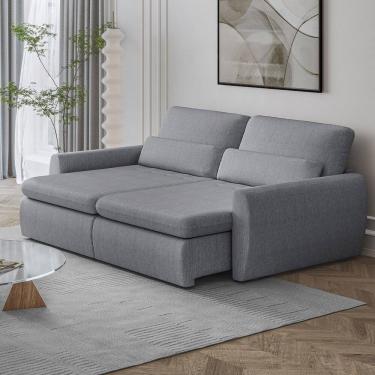 Imagem de Sofá sem Caixa Retrátil Reclinável Charlie 2,10m Linho Pet Friendly D28 Vira Cama Casal Moderno Cinz
