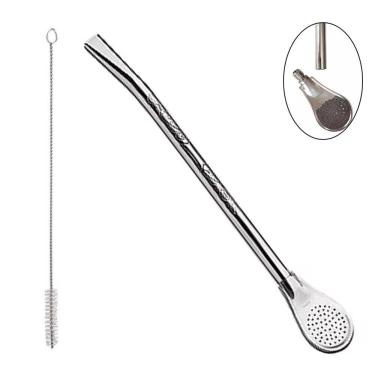 Imagem de Bomba Chimarrão Mate Tererê 19cm Inox Desenhada Com Rosca Bojo Pera - 615 Taumer