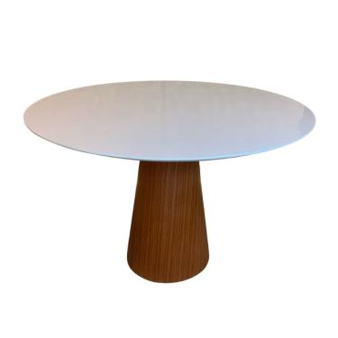 Imagem de Mesa Cone 110cm Base Madeira Natural Mogno e Tampo Branco