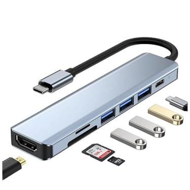 Imagem de Adaptador Multi Portas 7 em 1 USB Tipo C HDMI 4K Fornecimento De Energia 100W USB-C e Portas USB-3.0 Leitor de Cartão SD TF USB Type C Compatível Para Notebook Computador MacBook Pro Air iPad Pro