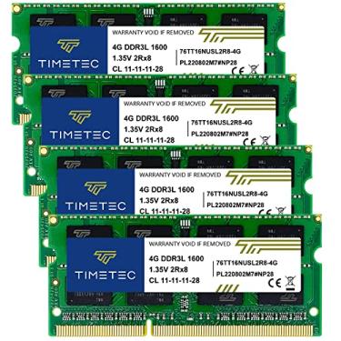 Imagem de Timetec Kit de 16 GB (4 x 4 GB) DDR3L / DDR3 1600MHz PC3L-12800 / PC3-12800 Non-ECC Unbuffered 1,35V / 1,5V CL11 2Rx8 Dual Rank 204 Pinos SODIMM Laptop Notebook PC Memória RAM Atualização