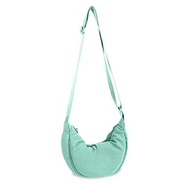 Imagem de Bolsa tiracolo de nylon, crescente, bolsas masculinas e femininas modernas, bolsa transversal pequena, estilo Hobo, Ciano, Small