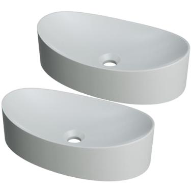 Imagem de Kit 02 Cubas de Apoio Canoa Para Banheiro Lavabo C01 BC47W Cinza Matte Fosca - Lyam