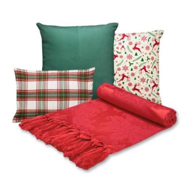 Imagem de Kit Manta Para Sofá Natal com 2 capas 45x45 e 1 capa 30x50 - MUMUDECOR