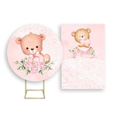 Imagem de Painel De Festa Redondo 1,50x1,50 + Painel Vertical 1,50x2,20 - Rosa A