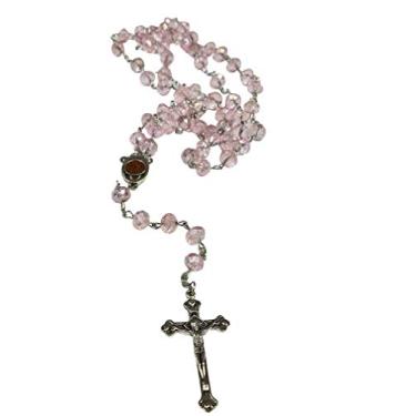 Imagem de LION OF JUDAH MARKET Rosário católico rosa claro 10 mm, medalha de solo sagrado e crucifixo de prata