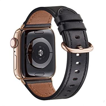 Imagem de Pulseira feminina WFEAGL de couro genuíno de grão superior para Apple Watch Ultra, SE e séries 8, 7, 6, 5, 4, 3, 2 e 1 de 49 mm, 45 mm, 44 mm e 42 mm (preto/dourado)