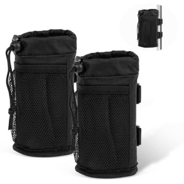 Imagem de PSLER Suporte de copo para bicicleta, scooter, cadeira de rodas, UTV/ATV, andador, carrinho de golfe e praia, suporte universal para bebidas com bolso de rede e trava de cabo para garrafas de 227 a