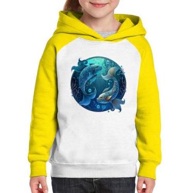 Imagem de Moletom Infantil Peixes Sígno - Foca na Moda, Branco, Amarelo, 12