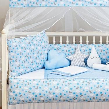Imagem de Kit Berço Americano Estampado Nuvem Lua 13 Pcs Protetor Bebe Quarto En