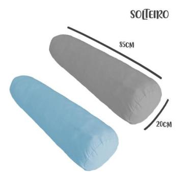 Imagem de Kit 02 Capas para Rolo de Cabeceira Solteiro 85x20cm Cinza e Azul Arru