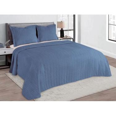 Imagem de Kit Colcha De Cama Galeria Box Solteiro 2 Peças Dupla Face Camesa , az