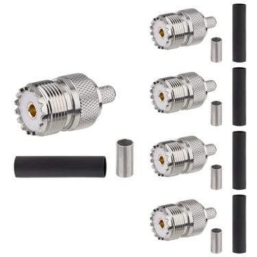 Imagem de MOOKEERF Pacote com 5 conectores de crimpagem SO239 SO-239 UHF fêmea conector coaxial crimpagem PL259 conector RF para RG58 LMR195 RG400 RG303 RG141 RG142 cabo