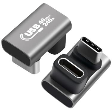 Imagem de Pacote com 2 adaptadores USB C em forma de U, ângulo de 180 graus, USB4, conector extensor USB C macho para fêmea compatível com PD 3.1 240W tipo C, carregamento rápido, 40 Gbps, tela HD 8K, para