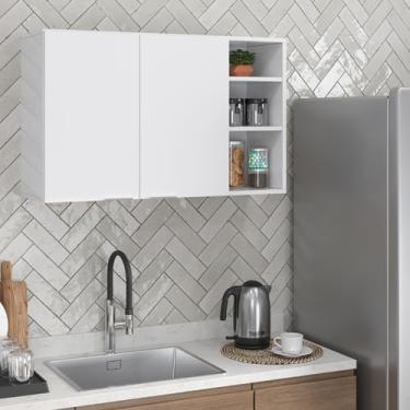 Imagem de Armário Suspenso de Parede Embutido Aéreo Cozinha Multiuso Nicho Prateleira Organziador Lavanderia 2 Portas - Ópera (Branco)
