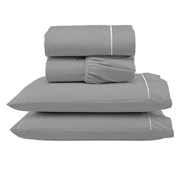 Imagem de Jogo Lençol Percal 400 Fios Ponto Palito Cama Casal 4 peças (Cinza)