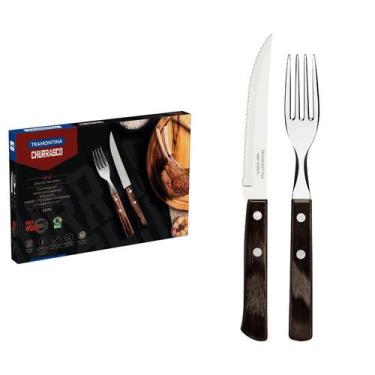 Imagem de Jogo de Talheres Churrasco Castanho Polywood 12 Peças Tramontina - Tra
