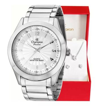 Imagem de Relógio Feminino Champion Analógico Prata CN29409Q Colar e Brincos