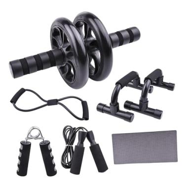 Imagem de Dynwave Roda de exercícios ab, equipamento de treino para homens e mulheres, corda de pular, pinça de mão, 2 barras push up, esteira de joelho para, 7 unidades
