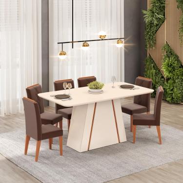 Imagem de Conjunto Sala de Jantar 6 Cadeiras Tampo Curvo dj Móveis Gabi Off White Yasmin Freijó Moca