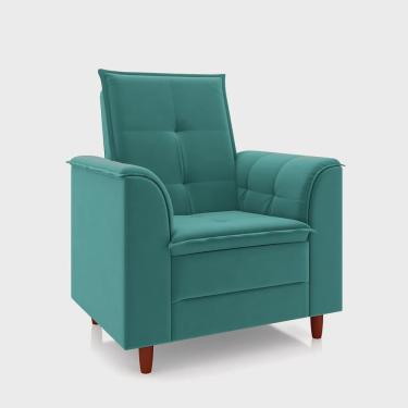 Imagem de Poltrona do Papai/Vovô/Mamãe Sala de Estar Kate Pés Palito Suede Azul Turquesa - New Belle