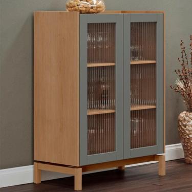 Imagem de Cristaleira 2 Portas Vidro Canelado 80 Cm 2156 Oak Ferrolack Milani Store