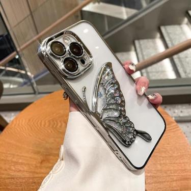 Imagem de MVVKKY Para iPhone 11 Quicksand Butterfly Case Luxo Menina Glitter Plating Soft Cover (Para iPhone 11/Silver DanKe)