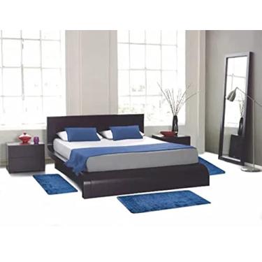 Imagem de Tapete Para Quarto Kit 3 Peças Pelo Macio Beira De Cama antiderrapante (Azul)