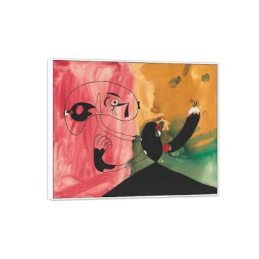 Imagem de Joan Miró Imagem de arte de parede em tela - reprodução de impressões de arte famosas abstratas - pinturas com moldura branca para decoração de sala de estar (feminino) 20 x 25 cm - 8 x 10 pol