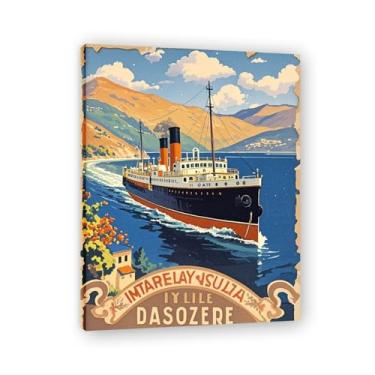 Imagem de Impressão em tela vintage navio a vapor italiano antigo - Carimbo de papel envelhecido 80 x 104 cm