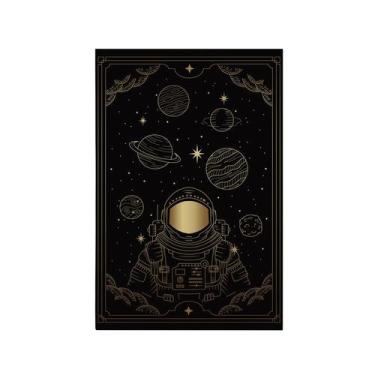 Imagem de Quadro Decorativo Canvas Astronauta Dourado Planetas Preto - Deliquadr