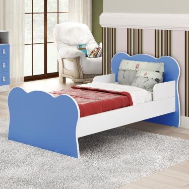 Imagem de Mini Cama Infantil Proteção Lateral Arco-Íris Azul/Branco