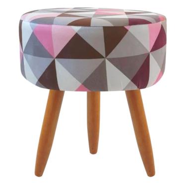 Imagem de Puff Banqueta Classic Redondo Suede Estampa Triangulo Rosa