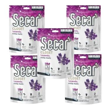 Imagem de Kit Com 5 Desumidificador Secar Closet Lavanda Kids Sem Perfume 250g Antimofo Com Aroma Suave Para Armários Roupas Ambientes Fechados (5, Lavanda)