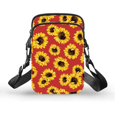 Imagem de Bolsa tiracolo vermelha para celular preta ajustável ombro padrão floral carteira feminina, Bolsa para celular 1