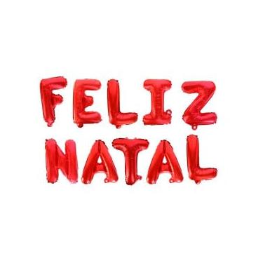 Imagem de Kit Balões Metalizados Vermelho, Feliz Natal, 37 cm x 30 cm, com Assoprador e 6m de Fitilho