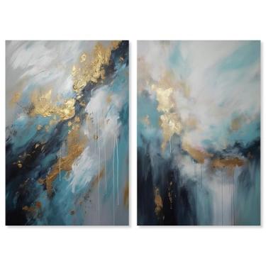 Imagem de Art Remedy Conjunto de tela Rainfall Realm com 2 conjuntos abstratos luxuosos, envolto em galeria, 50 x 76 cm