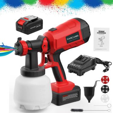 Imagem de Hancaner Pulverizador De Tinta Sem Fio, Pistola Pulverização Hvlp 20V 4,0Ah Alimentada Por Bateria Com 3 Bicos E Padrões, Recipiente 1200Ml, Elétrico Para Pintura Tetos, Cercas, Armários Paredes