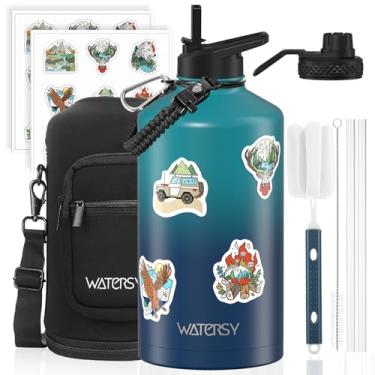 Imagem de Garrafa de água de 1 galão isolada (fria por 48 horas), livre de BPA e à prova de vazamento, jarro de água de aço inoxidável de 3,628 g, garrafa de água grande com tampa de bico de canudo para