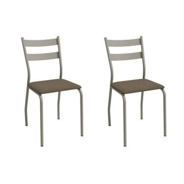 Imagem de Cadeira Sala de Jantar Bali 2C141NK Aço Kit 2 Un Niquel/Suede Cappuccino - Kappesberg