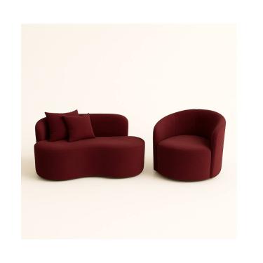 Imagem de Conjunto 01 Poltrona + Sofá Curvo Orgânico Nature Gaia Suede Bordô - Montanaris Decor