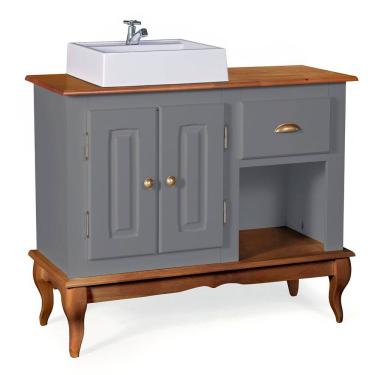 Imagem de Gabinete para Banheiro 2 Portas com Cuba Dália 3058 - Cinza/Imbuia Glazer