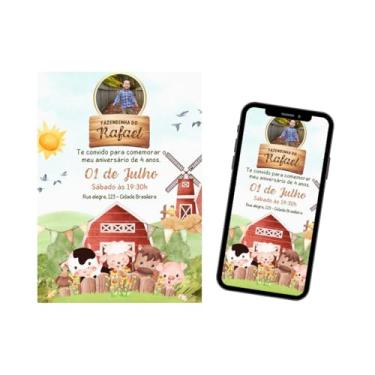 Imagem de Convite de Aniversário Animado Tema Fazendinha - Vídeo Personalizável com Nome, Idade, Foto e Música para Enviar por WhatsApp - Surpreenda seus Convidados!