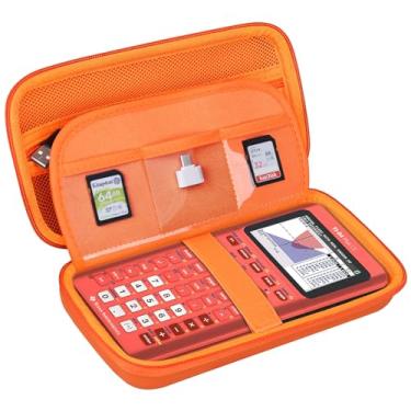 Imagem de BOVKE Estojo rígido para calculadora Texas Instruments TI-84 Plus CE Color Graphing Calculator/TI-84 Plus/TI-83 Plus CE, bolso extra com zíper para cabos USB, carregador, manual e mais, laranja