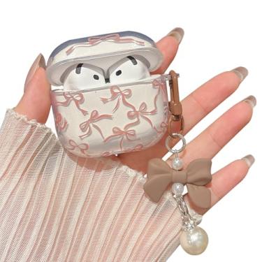 Imagem de MINSCOSE Capa transparente compatível com AirPods 4, capa de fone de ouvido linda flor com chaveiro floral, capa protetora de TPU transparente macio para AirPod 4 para meninas e mulheres - marrom
