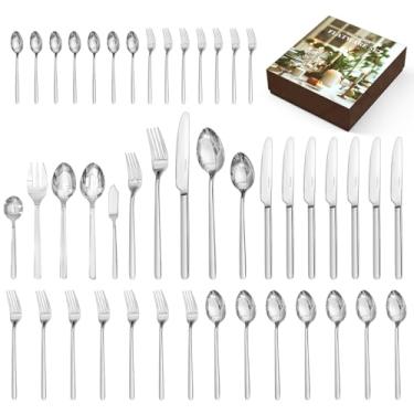 Imagem de KINGSTONE Conjunto De Talheres Com Utensílios Para Servir, Conjunto De 45 Talheres Para 8 Pessoas, Conjunto De Talheres 18/10 Com 5 Utensílios Para Servir, Design Moderno E Original, Lavável Na Máq