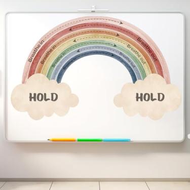 Imagem de Janlaugh Pôster de respiração arco-íris Breath Calm Anxiety adesivo sensorial grande pôster calmante canto calmante exercício de respiração para escola, escritório, sala de aula, casa, sala de jogos